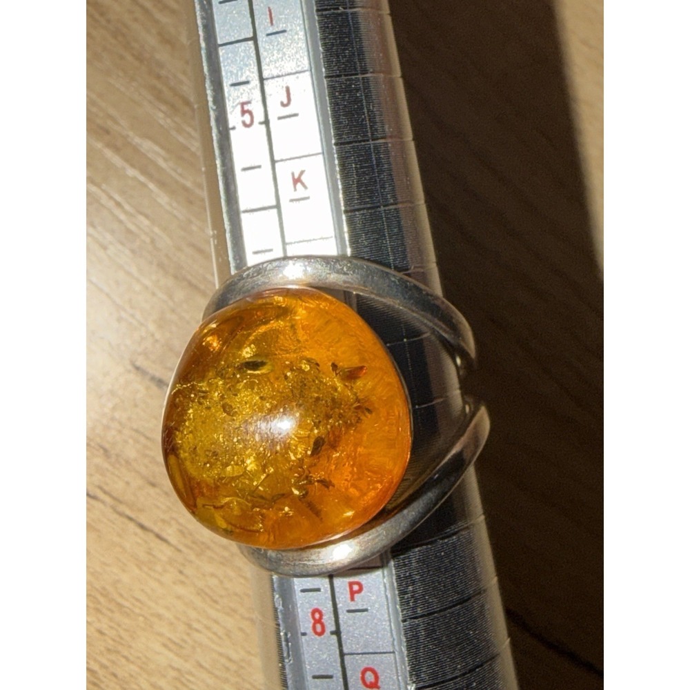 Sterling Silver 925 Amber Ring Size 7  Adjustable‎